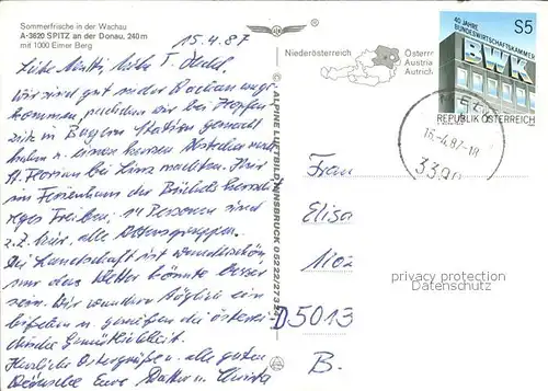 Spitz Donau Fliegeraufnahme mit 1000 Eimer Berg Kat. Spitz Wachau Donau