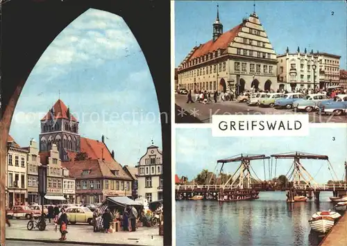 Greifswald Mecklenburg Vorpommern Platz der Freundschaft Rathaus Wiecker Bruecke Kat. Greifswald