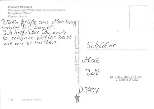 Moosburg Kaernten Woerther See Karawanken Mittagskogel  Kat. Moosburg
