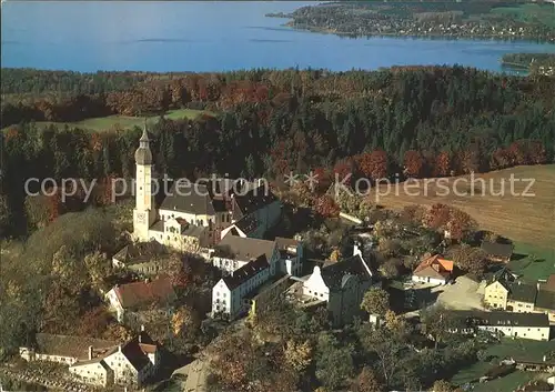 Andechs Kloster mit Blick auf Ammersee Fliegeraufnahme Kat. Andechs