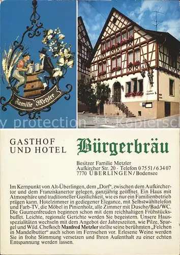 ueberlingen Bodensee Gasthof Hotel Buergerbraeu Schild Fachwerkhaus Kat. ueberlingen