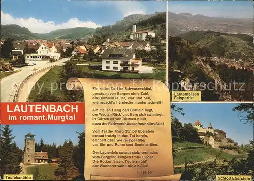 Lautenbach Gernsbach Teufelsmuehle Lautenfelsen Schloss Eberstein Gedicht Murgtal Schwarzwald Kat. Gernsbach