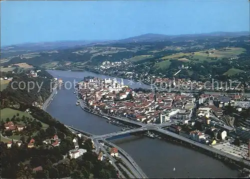 Passau Drei Fluesse Stadt Donau Inn Ilz Fliegeraufnahme Kat. Passau