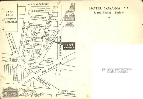 Paris Hotel Corona Stadtplan Kat. Paris