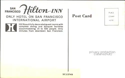 San Francisco California Hilton Inn Hotel  Kat. San Francisco