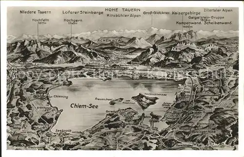 Chiemsee Panoramakarte Hohe Tauern Prien Niedere Tauern Grossglockner Kitzbuehler Alpen  Kat. Chiemsee