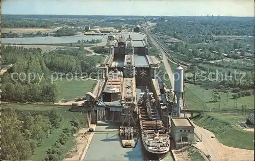 Thorold Locks of Welland Canal System St Lawrence Seaway birds eye view Kat. Thorold