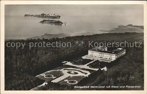 Chiemsee Schloss Hotel Herrenchiemsee Krautinsel Fraueninsel Fliegeraufnahme Kat. Chiemsee