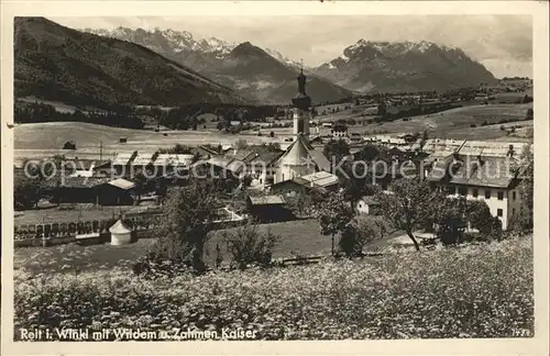 Reit Winkl Ortsansicht mit Kirche Wilder Kaiser Zahmer Kaiser Kaisergebirge Kat. Reit im Winkl