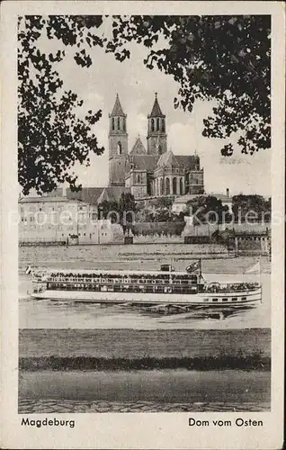 Magdeburg Uferpartie Elbe Ausflugsdampfer Dom Kat. Magdeburg