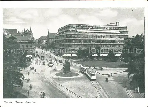 Breslau Niederschlesien Tauentzienplatz Denkmal Strassenbahn Kat. Wroclaw