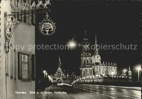 Dresden Blick auf ehemalige Hofkirche bei Nacht vor der Zerstoerung 1945 Kat. Dresden Elbe