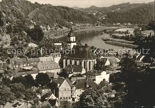 Koenigstein Saechsische Schweiz Ortsansicht mit Kirche Elbe Kat. Koenigstein Saechsische Schweiz