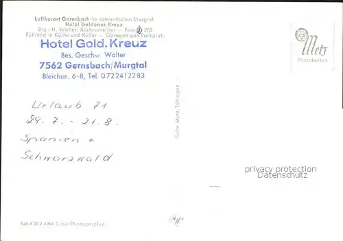 Gernsbach Hotel Goldenes Kreuz im Murgtal Kat. Gernsbach
