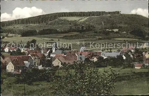 Rommerode Ortsansicht mit Kirche Hirschberg Kat. Grossalmerode