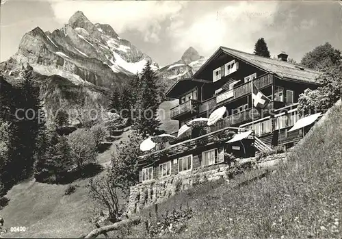 Braunwald GL Hotel Pension Toediblick Blick auf Eggstock Glarner Alpen Kat. Braunwald