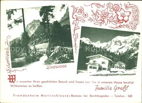 Ramsau Berchtesgaden Fremdenheim Martinsklause Hintersee Alpen Kat. Ramsau b.Berchtesgaden