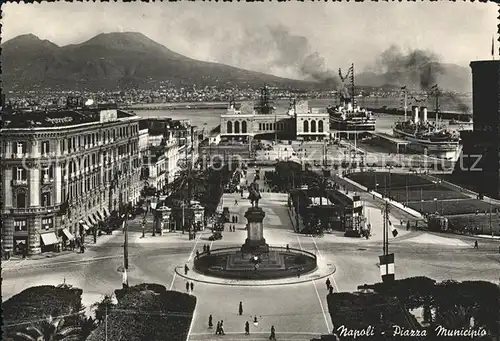 Napoli Neapel Piazza Municipio Dampfer Kat. Napoli