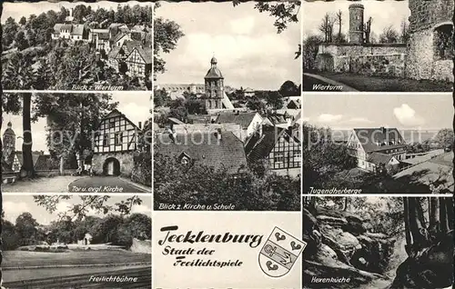 Tecklenburg Wierturm Jugendherberge Hexenkueche Kirche Schule Freilichtspiele Wappen Kat. Tecklenburg