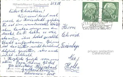 Freudenstadt Hoehenluftkurort Schwarzwald Fliegeraufnahme Kat. Freudenstadt