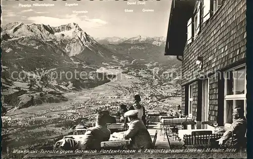 Garmisch Partenkirchen Wankhaus Terrasse Zugspitzgruppe Wettersteingebirge Huber Postkarte Nr 10060 Kat. Garmisch Partenkirchen