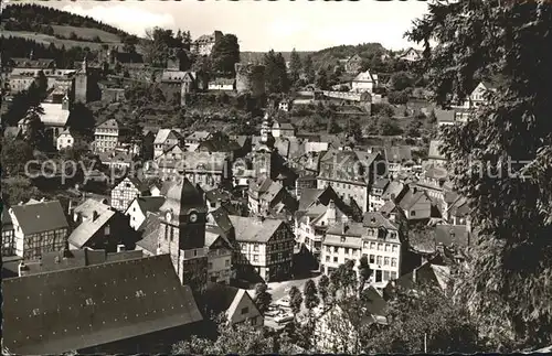 Monschau Blick ueber die Altstadt Kirche Burg Kat. Monschau