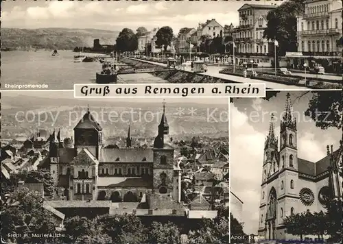 Remagen Rheinpromenade Stadtbild Marienkirche Apoll. Kirche Kat. Remagen