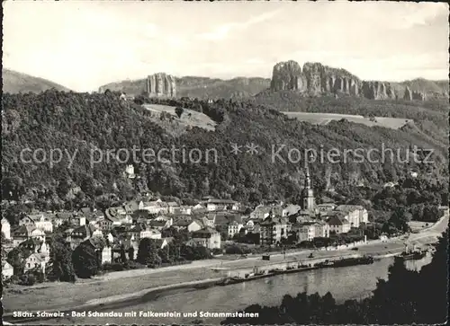 Bad Schandau Panorama mit Falkenstein und Schrammsteinen Felsen Kat. Bad Schandau
