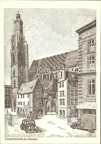 Breslau Niederschlesien Elisabethkirche Kuenstlerkarte Kat. Wroclaw