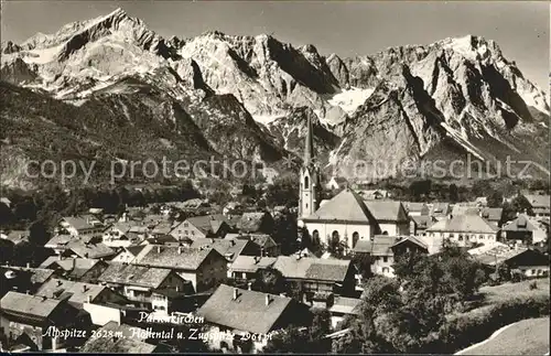 Partenkirchen Ortsansicht mit Kirche Albspitze Hoellental Zugspitze Wettersteingebirge Kat. Garmisch Partenkirchen