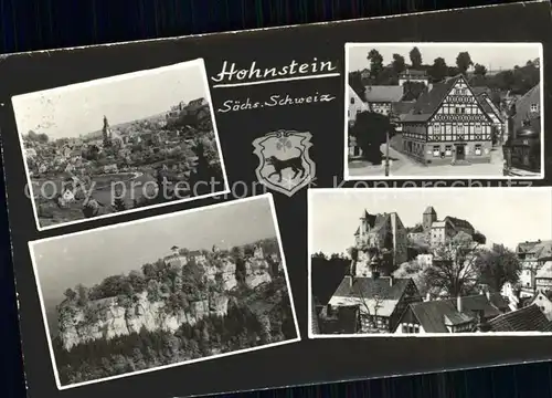 Hohnstein Saechsische Schweiz Gesamtansicht Fachwerkhaus Schloss Wappen Felsen Kat. Hohnstein