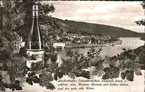 Winningen Mosel Panorama Weinanbaugebiet Weinflasche Glas Spruch Kat. Winningen