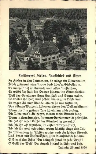 Hirsau Jagdschloss mit Ulme Gedicht Ludwig Uhland Kat. Calw