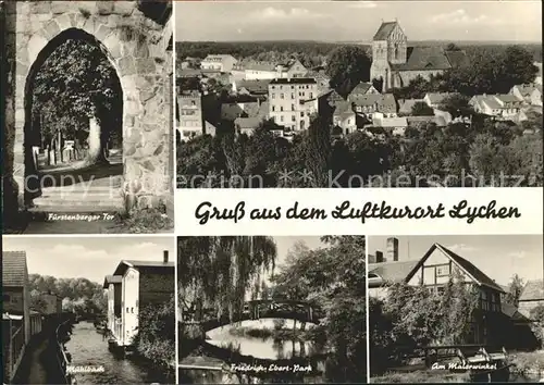 Lychen Fuerstenberger Tor Ortsansicht Kirche Muehlbach Friedrich Ebert Park Malerwinkel Kat. Lychen