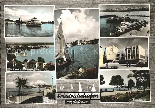 Friedrichshafen Bodensee Blick von Schlosskirche Hafen Segelboot Rathaus Seeanlagen Kat. Friedrichshafen