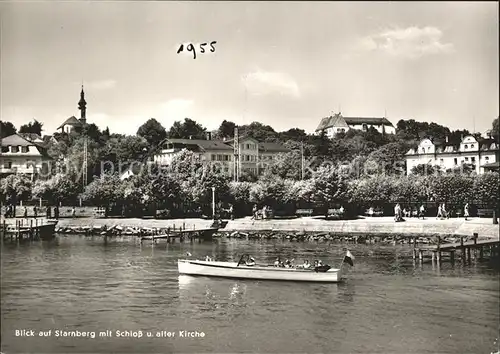 Starnberg Uferpartie Starnberger See Boot Schloss Kirche Kat. Starnberg