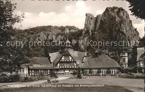 Bad Muenster Stein Ebernburg Baederhaus im Kurpark mit Rheingrafenstein Kat. Bad Muenster am Stein Ebernburg