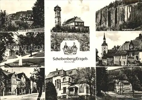 Scheibenberg Berghaus Turm Orgelpfeifen Basaltsaeulen Gasse Muehle Heim Markt Kirche Kat. Scheibenberg Erzgebirge