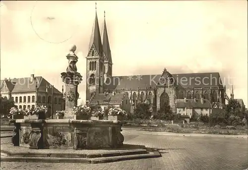 Halberstadt Dom von Sueden mit Holzmarktbrunnen Kat. Halberstadt