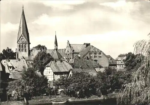 Hagenow Muehlenteich Blick von Wilhelm Pieck Strasse Kirche Kat. Hagenow