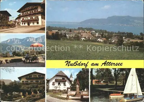 Nussdorf Attersee Panorama Gasthof Ragginger Terrasse Dorfmotiv Segelboot Kat. Nussdorf am Attersee