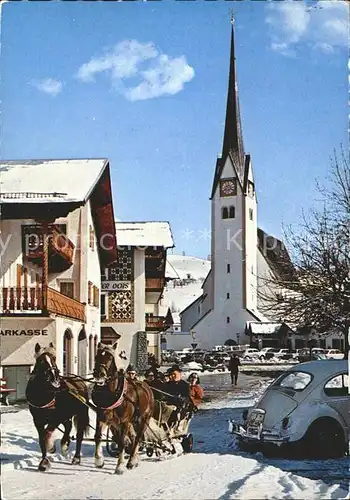 Abtenau Dorfpartie mit Kirche und Pferdeschlitten Kat. Abtenau