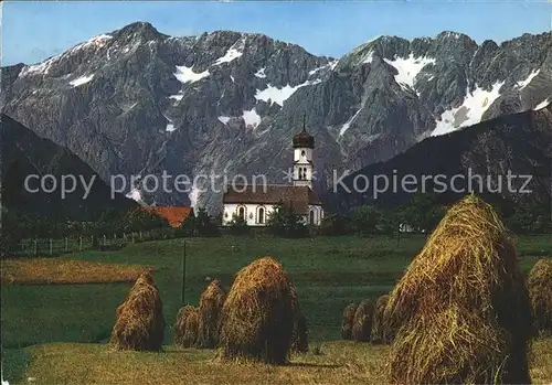 Obermieming Kirche mit Mieminger Kette Heugarben Kat. Mieming