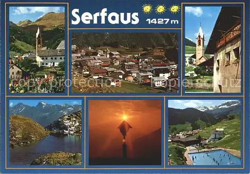 Serfaus Tirol Kirche Totalansicht See Wegekreuz Schwimmbad Kat. Serfaus