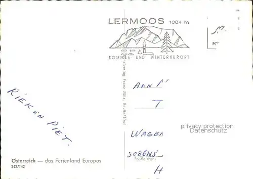 Lermoos Tirol Zugspitze Fernpass Ehrwald Seebensee Kat. Lermoos