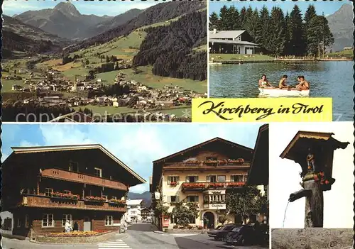 Kirchberg Tirol mit Rettenstein Badesee Strassenpartie mit Hotel Daxer Dorfbrunnen Kat. Kirchberg in Tirol