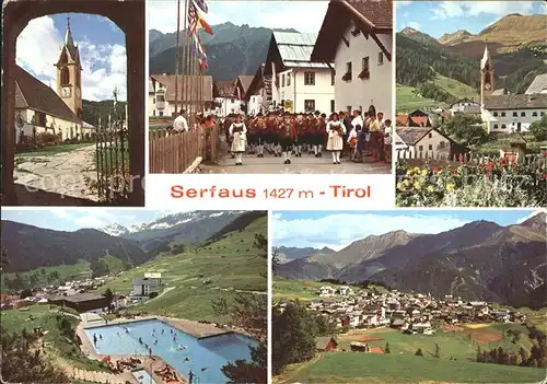 Serfaus Tirol Kirche Dorffest Schwimmbad Panorama Kat. Serfaus