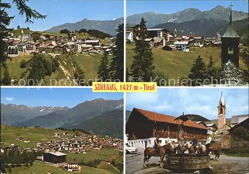 Serfaus Tirol Panorama Ortsansicht Brunnen Pferdetraenke Kat. Serfaus