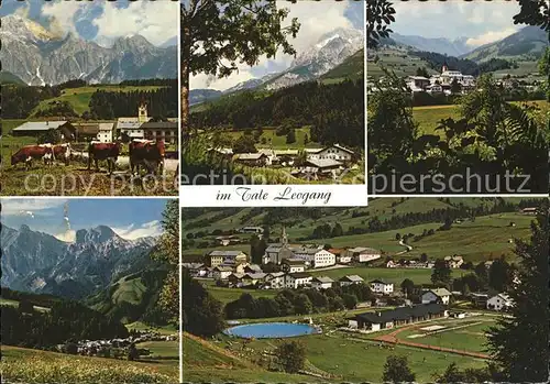 Leogang mit Kitzbueheler Alpen Steinernem Meer und Leoganger Steinberge Ortsansicht mit Schwimmbad Kat. Leogang