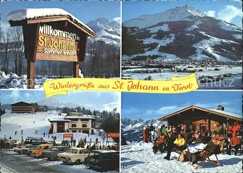 St Johann Tirol Motiv mit Kitzbueheler Horn Totalansicht Bergbahn Harschbuehelhuette mit Wildem Kaiser Kat. St. Johann in Tirol